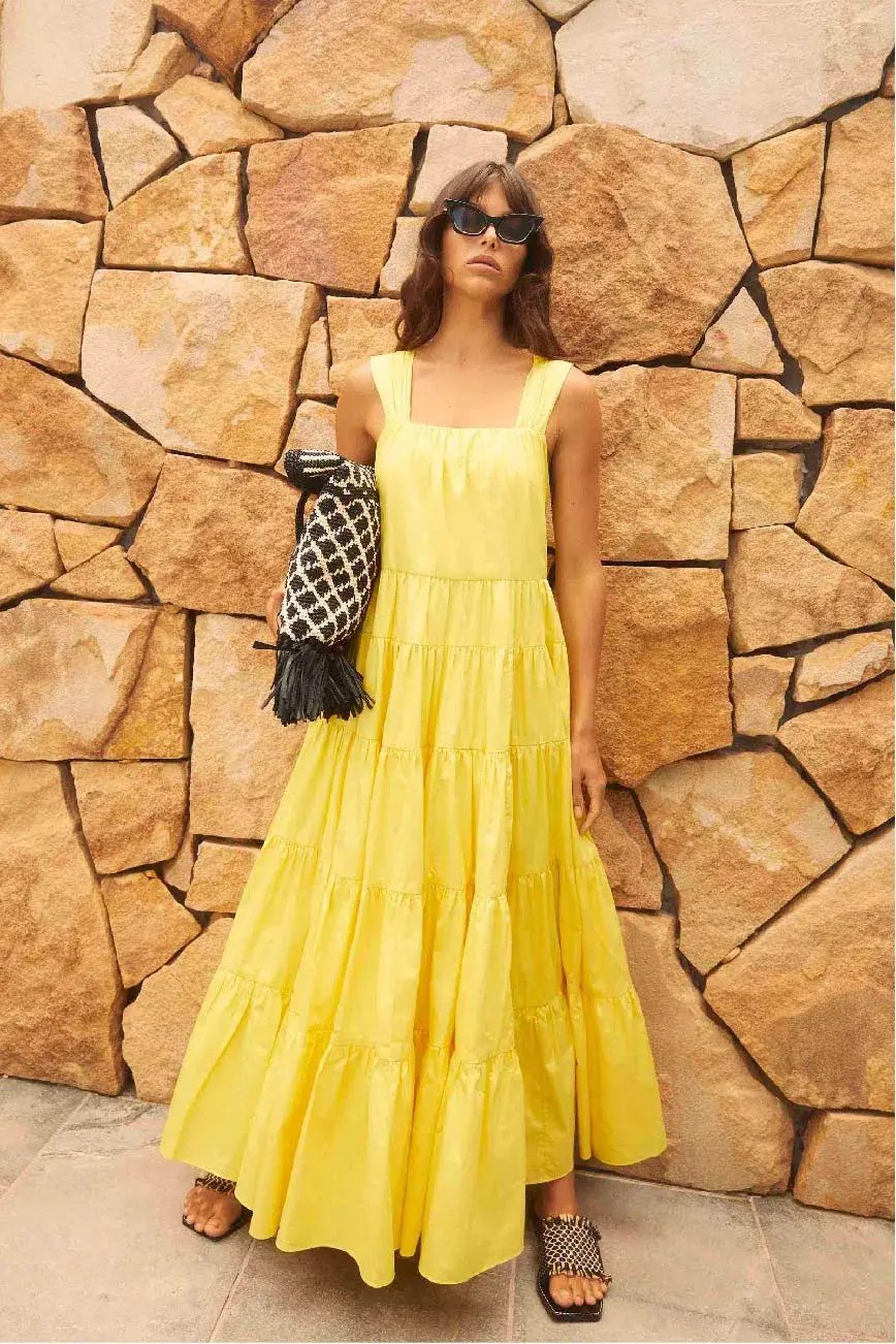 Aje Solstice Tiered Maxi Dress Yellow Size 8 photo 4
