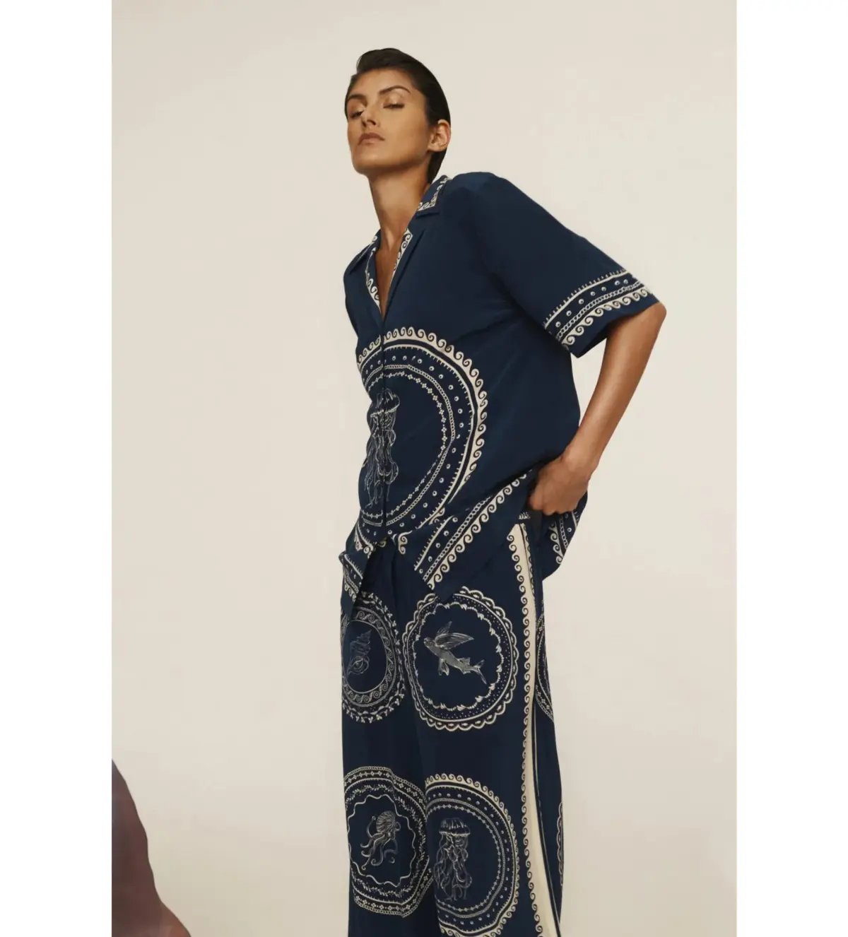 Alemais Oceane Silk Shirt and Pant Set Navy Print Size AU 8 photo 6