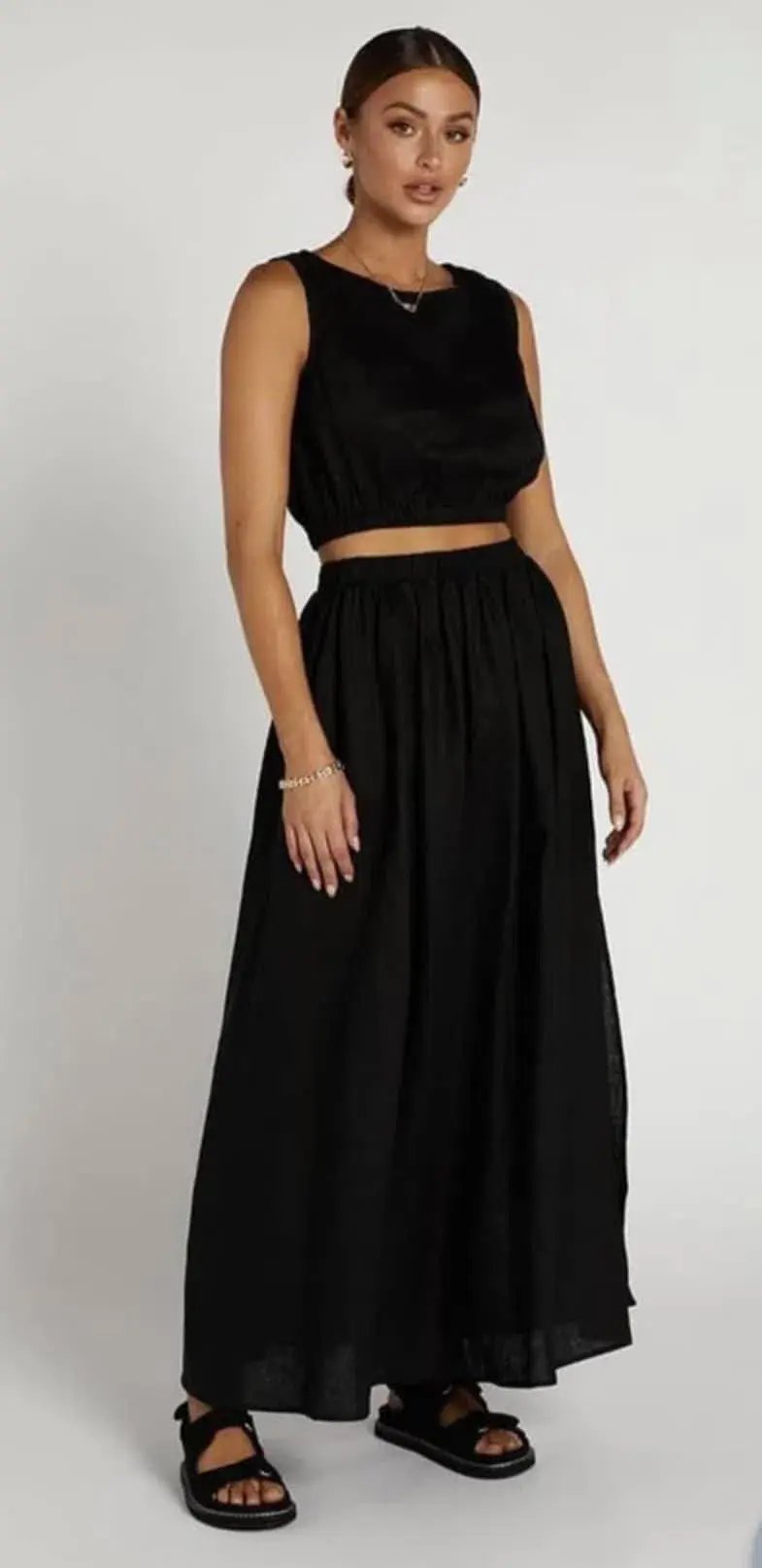 Dissh Dylan Linen Crop and Maxi Skirt Set Black Size 6 photo 2