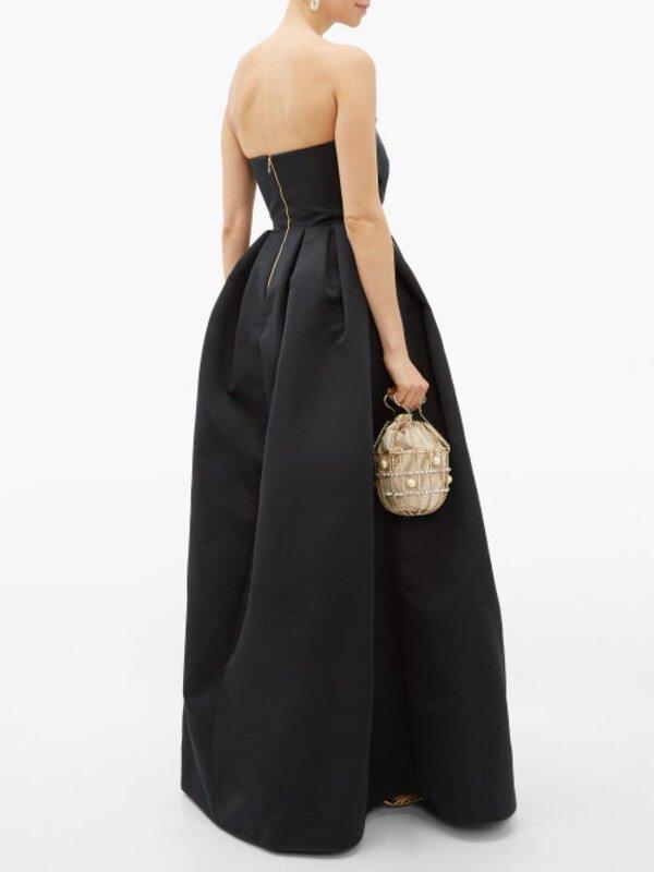 Rochas Bow Bodice Puffed Satin Gown Black Size 6 photo 4