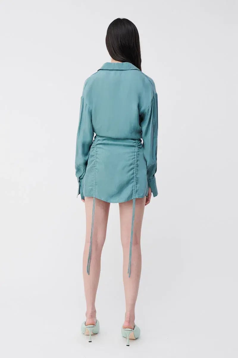 Suboo Seafoam Andy Ruched Mini Shirt Dress Blue  Size S / AU 8 photo 4