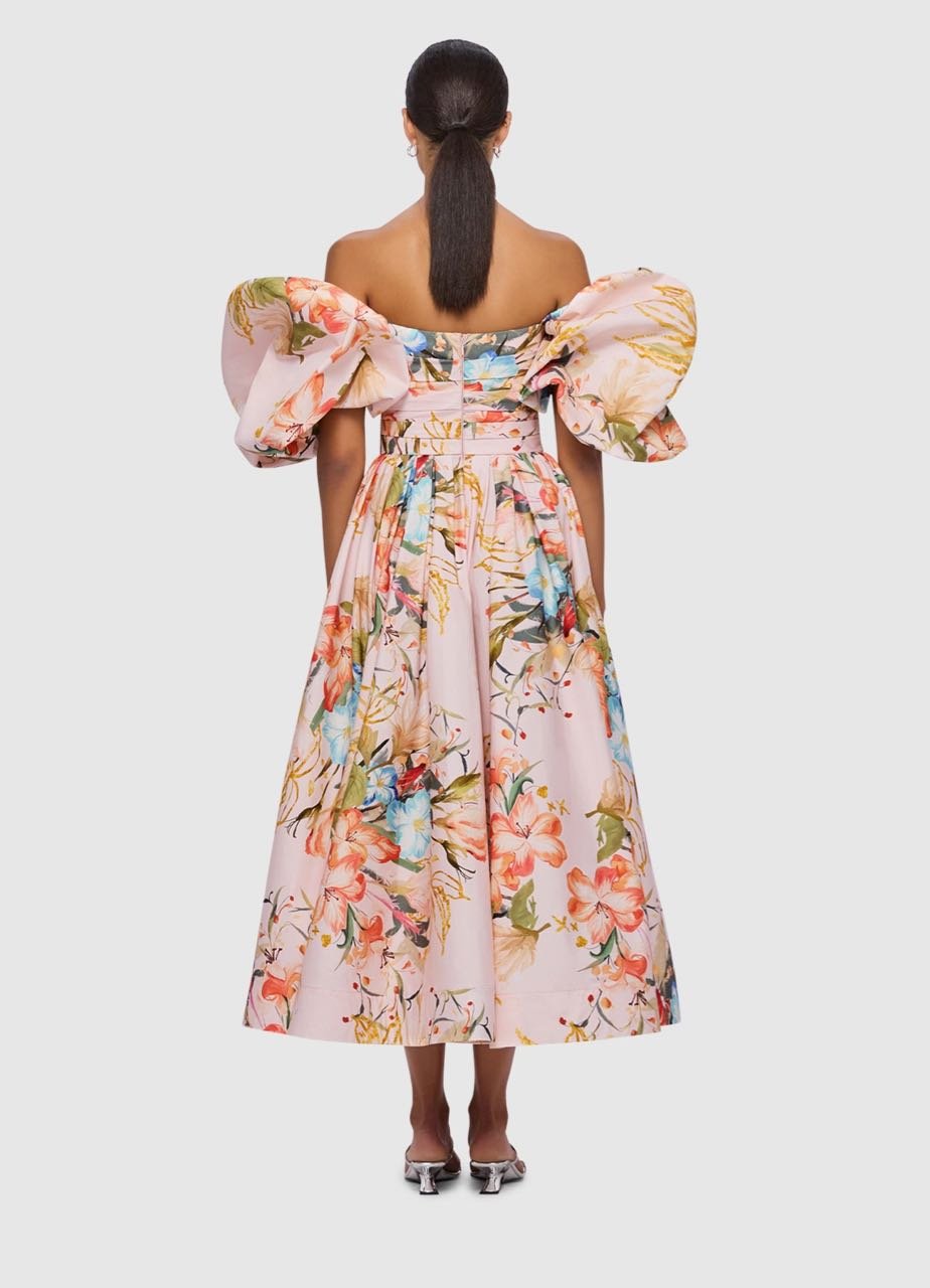 LEO LIN MATILDA PUFF SLEEVE MIDI DRESS - OPULENT PRINT IN BLUSH photo 3