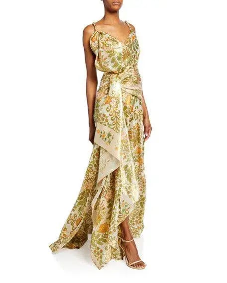 Oscar De La Renta Metallic Lamé Silk-Blend Crepe De Chine Gown Sage Green Size US 6 (AU 10) photo 7
