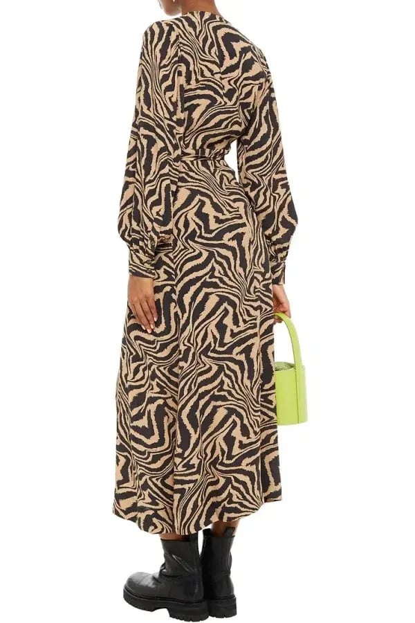 Ganni Tiger Print Midi Wrap Dress Animal Print Size AU 8 photo 2