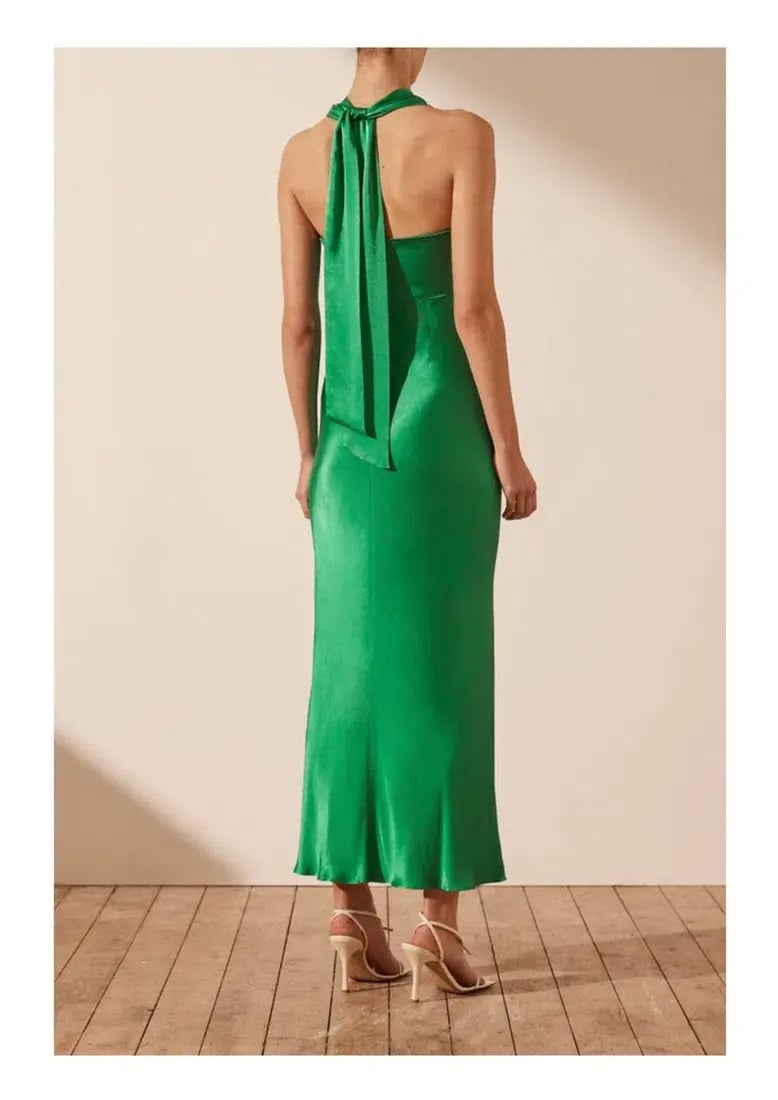 Shona Joy Lana Ruched Halter Midi Dress Tree Green Size AU 8 photo 3