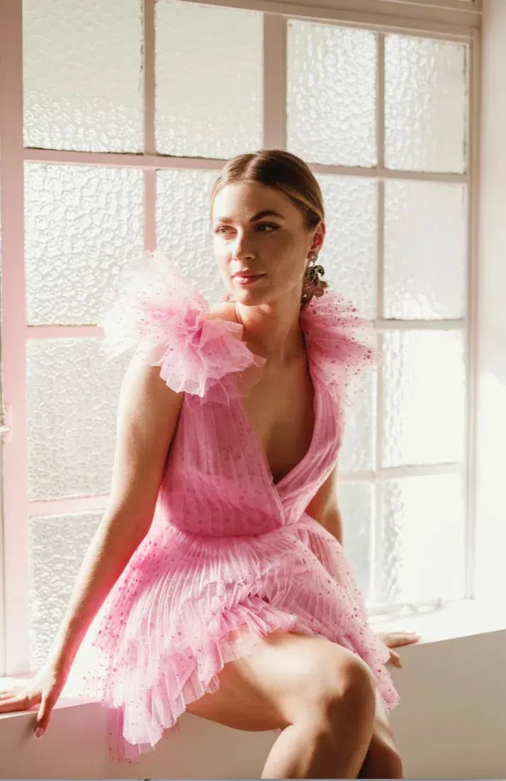 Monique Lhuillier Dotted Tulle Party Dress Bubblegum Pink Size 8 photo 2