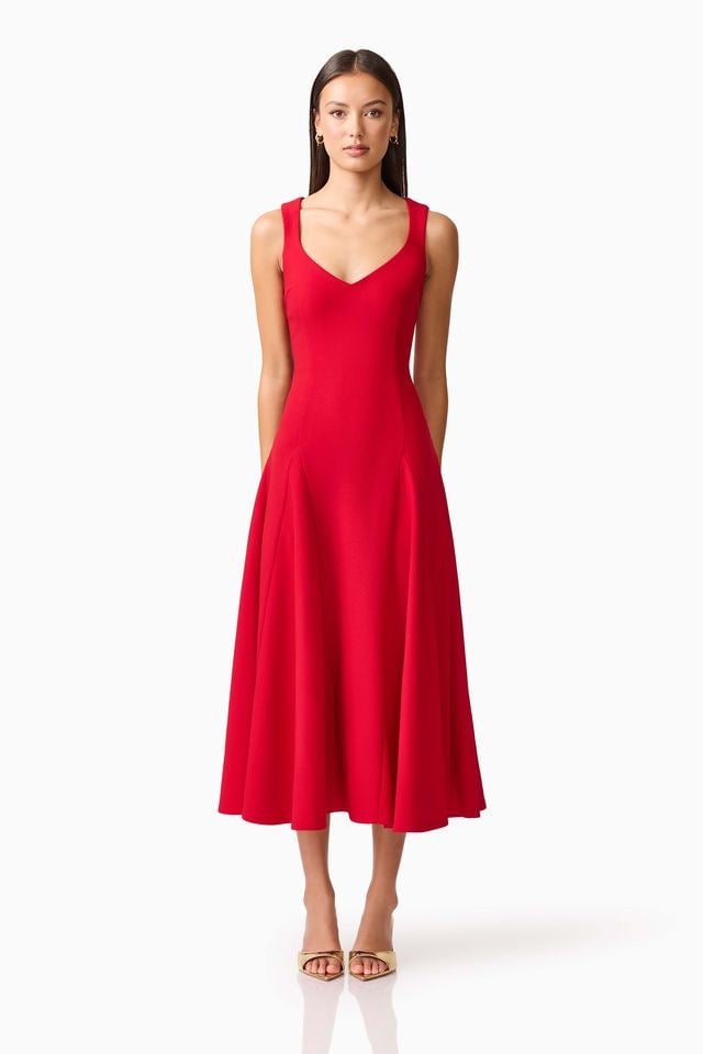 Elliatt Lila A-Line Midi Dress - Red photo 3