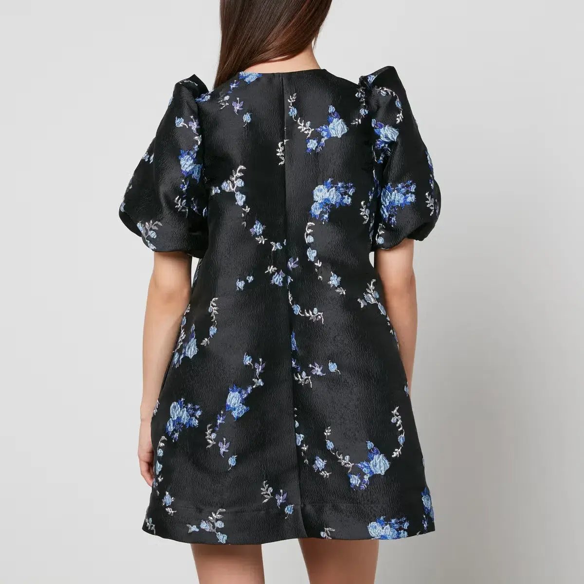 Ganni Floral-Jacquard Mini Dress Black Print Size AU 12 photo 3