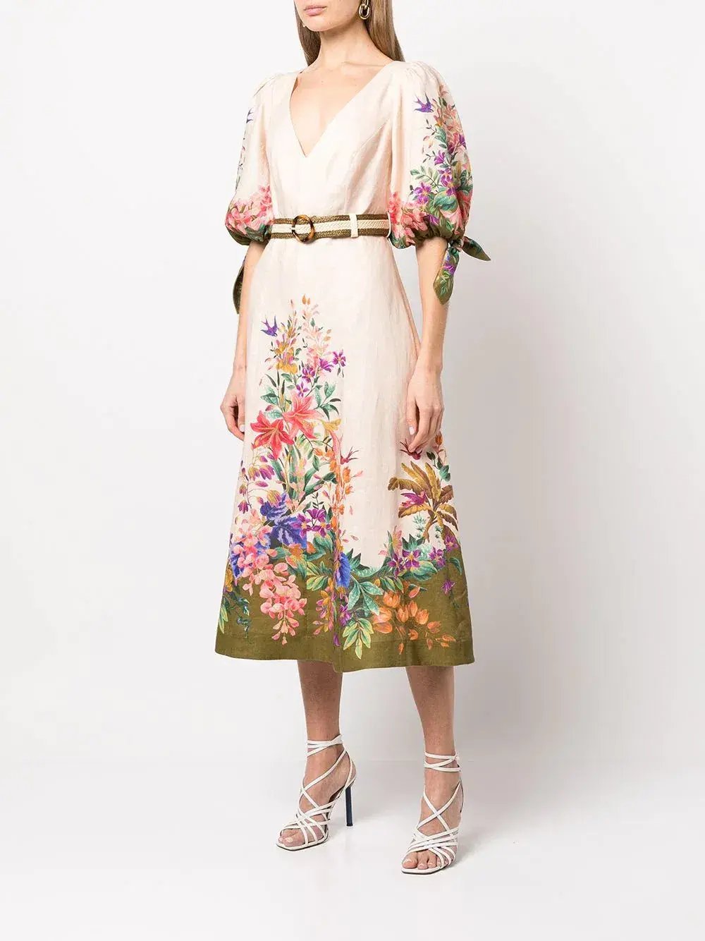 Zimmermann Tropicana Tie Sleeve Midi Dress Floral Size 1 / Au 10 photo 2