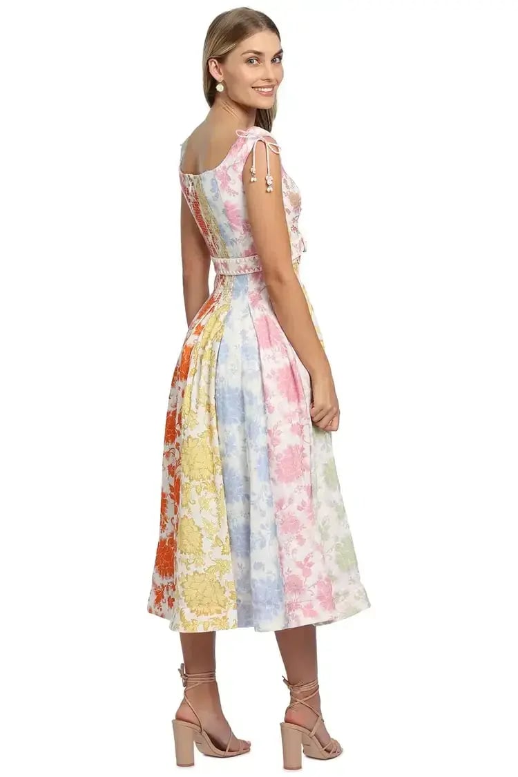Zimmermann Postcard Spliced Midi Dress Multi Print Size 10 AU photo 3