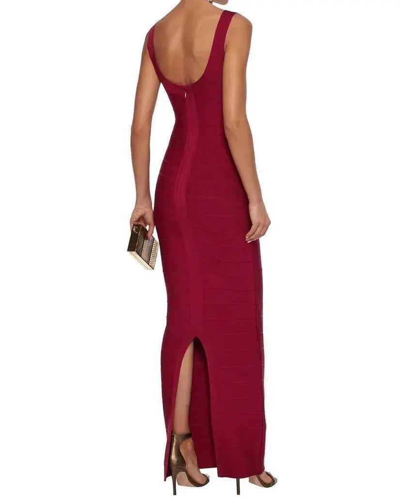 Herve Leger Cranberry Round Neck Gown Red Size Small photo 3