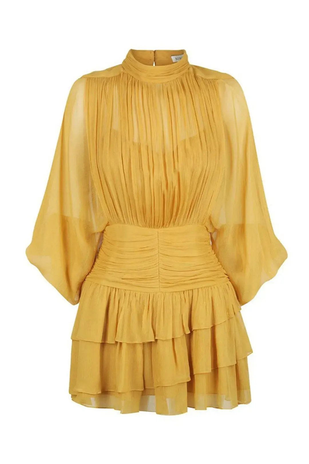 Shona Joy Iris Long Sleeve Ruched Mini Dress Saffron Yellow Size 12 photo 3