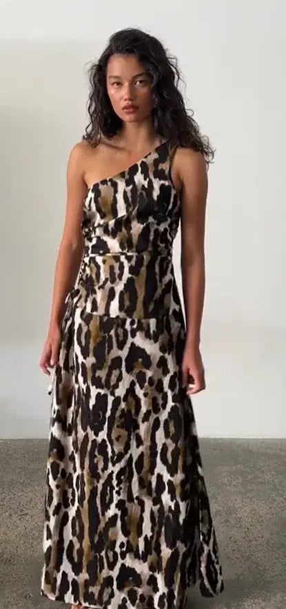 Aje Daze One Shoulder Maxi  Dress Animal Print Size 10 photo 2