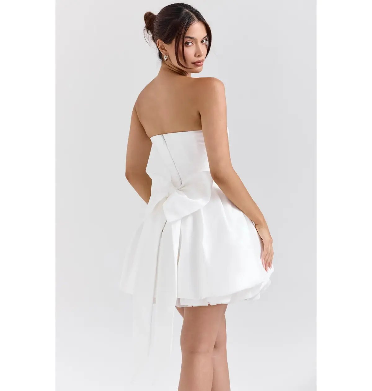 House of CB Noele Satin Strapless Bow Mini Gown White Size XS / AU 6 photo 3