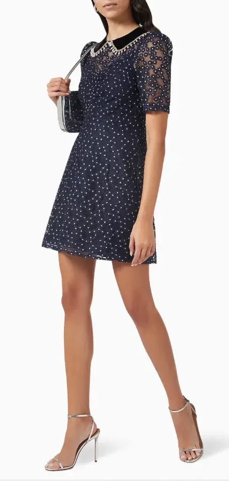 Sandro Lucianita Embellished Lace Mini Dress Midnight Blue Size 8 photo 3