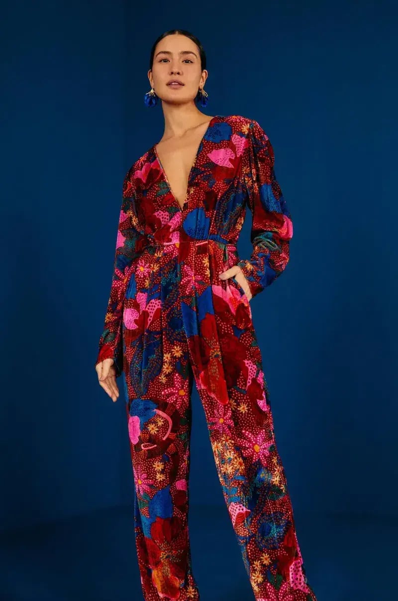 Farm Rio Snake Velvet Jumpsuit Garden Red Size 12/L photo 2
