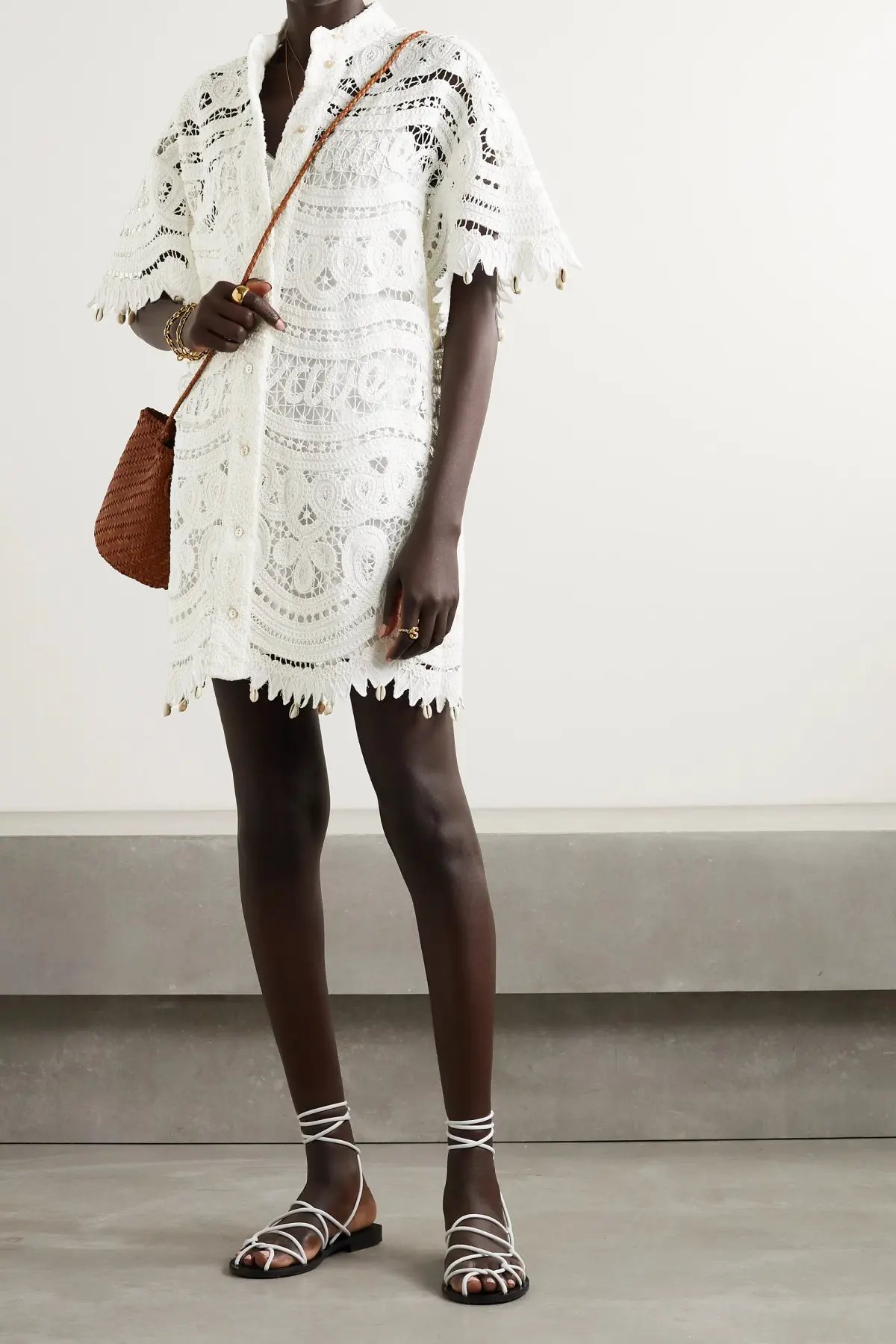 Zimmermann Shelly Embroidered Shirt Mini Dress Ivory Size 1 / AU 10 photo 5