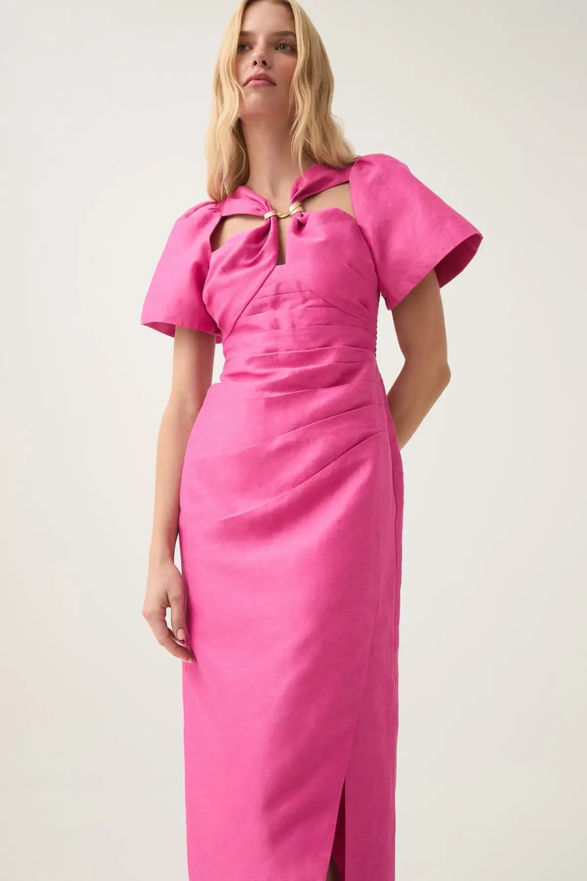 Aje Presence Twisted Midi Dress Pink Size 12 photo 3