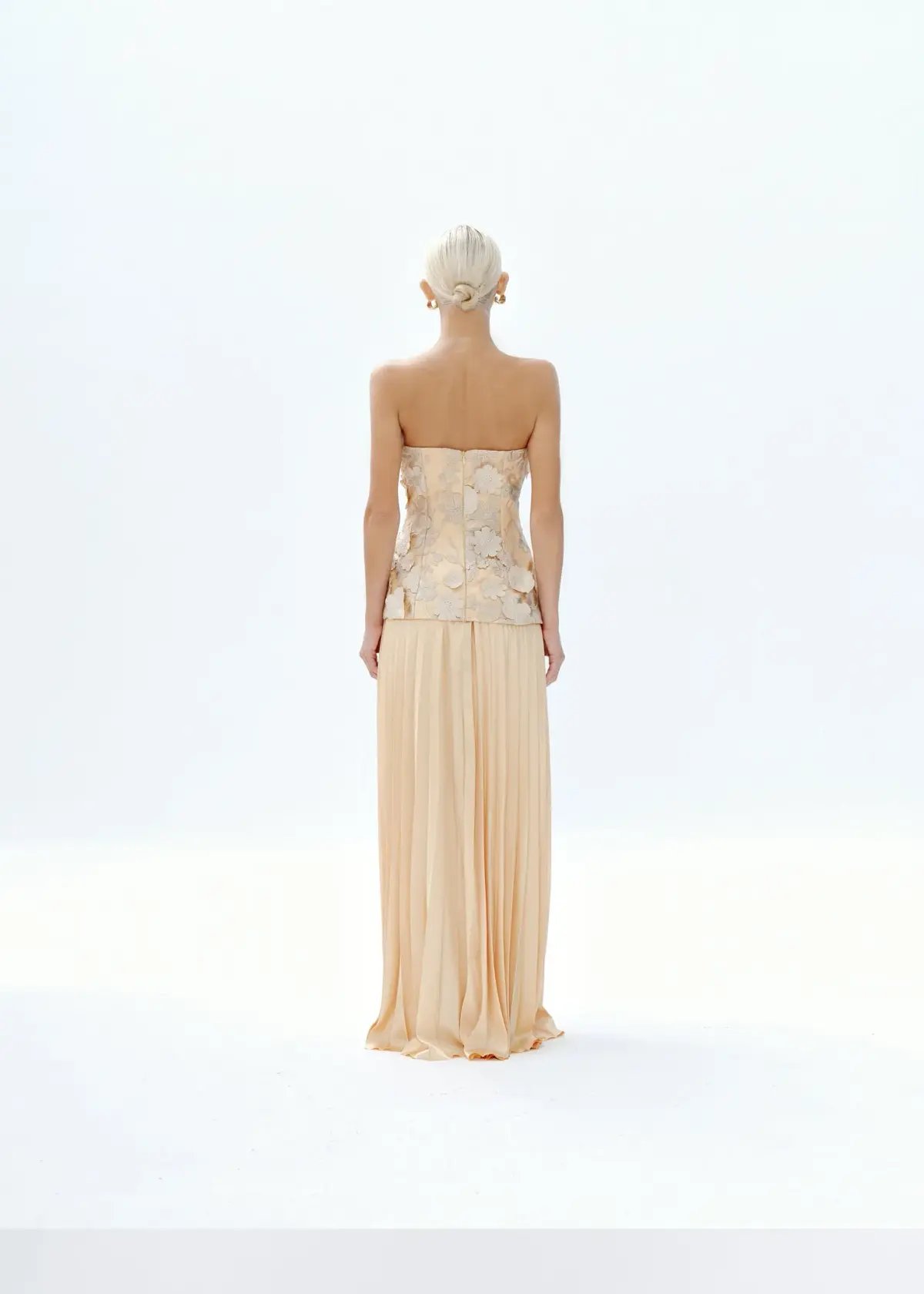 Justin Tong Cascade Pleated Maxi Gown Gold Size AU 14 photo 6