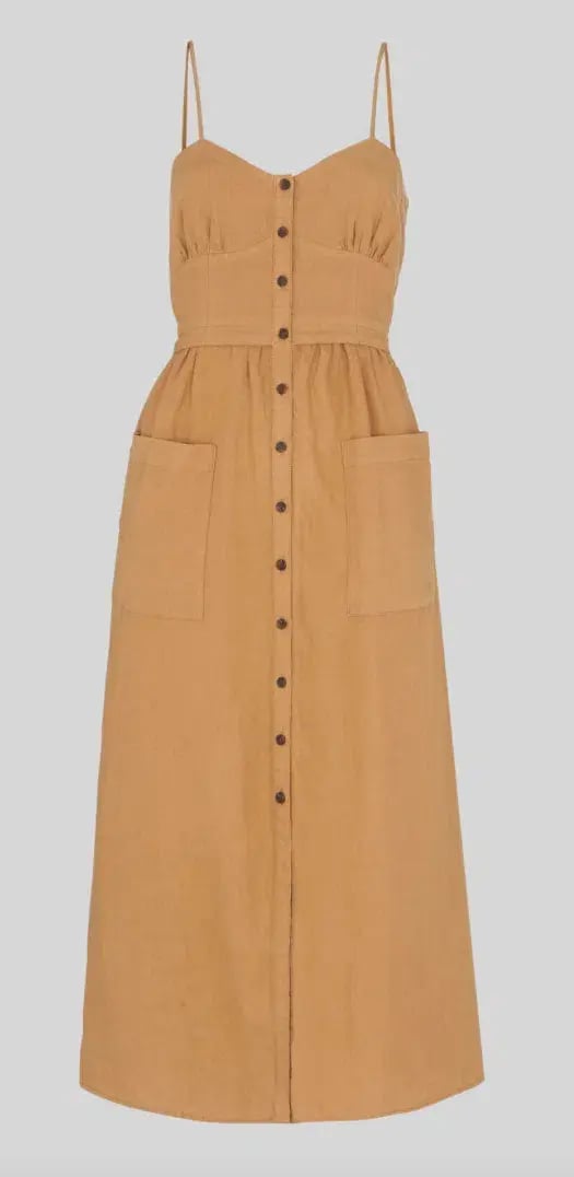 Whistles Milana Tie-Back Linen Dress Toffee Size 12 photo 3