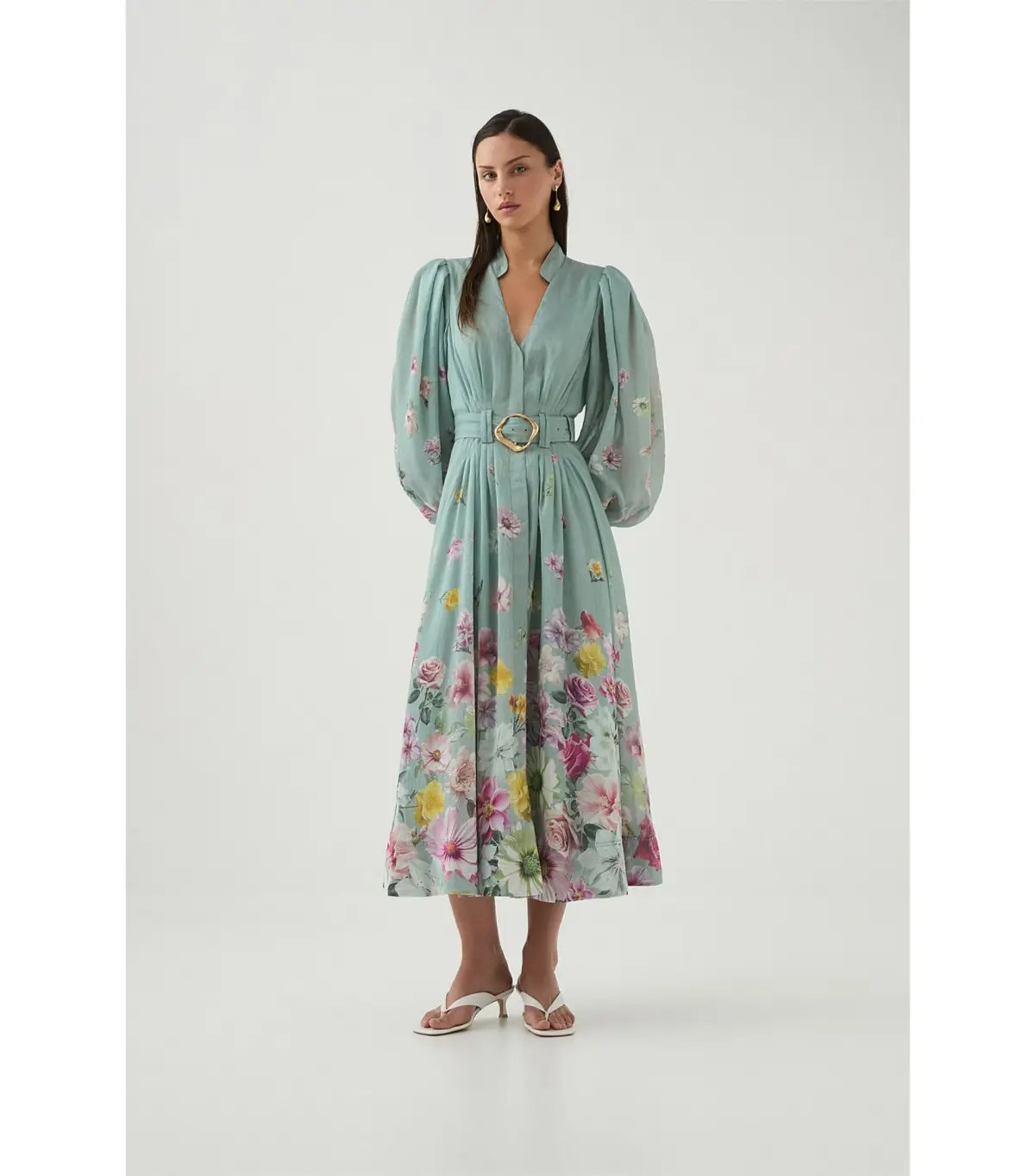 Aje Fleur Shirt Dress Mist Collage Floral Size 10/M photo 4