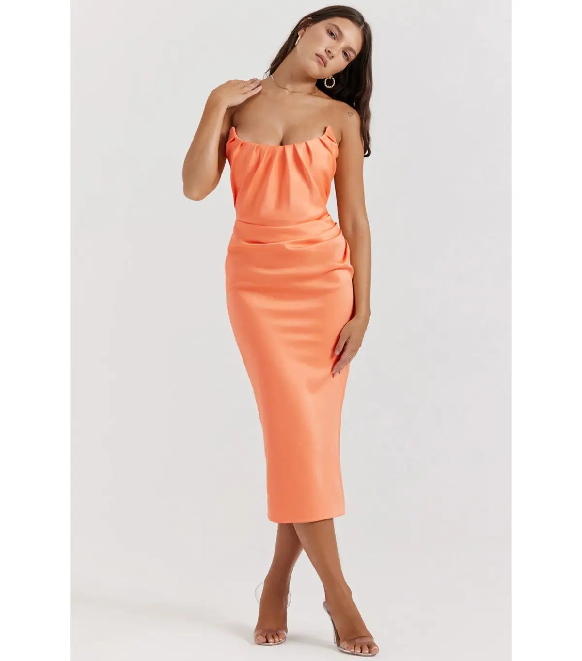 House Of CB Alora Strapless Corset Midi Dress Tangerine Size S / AU 8 photo 2
