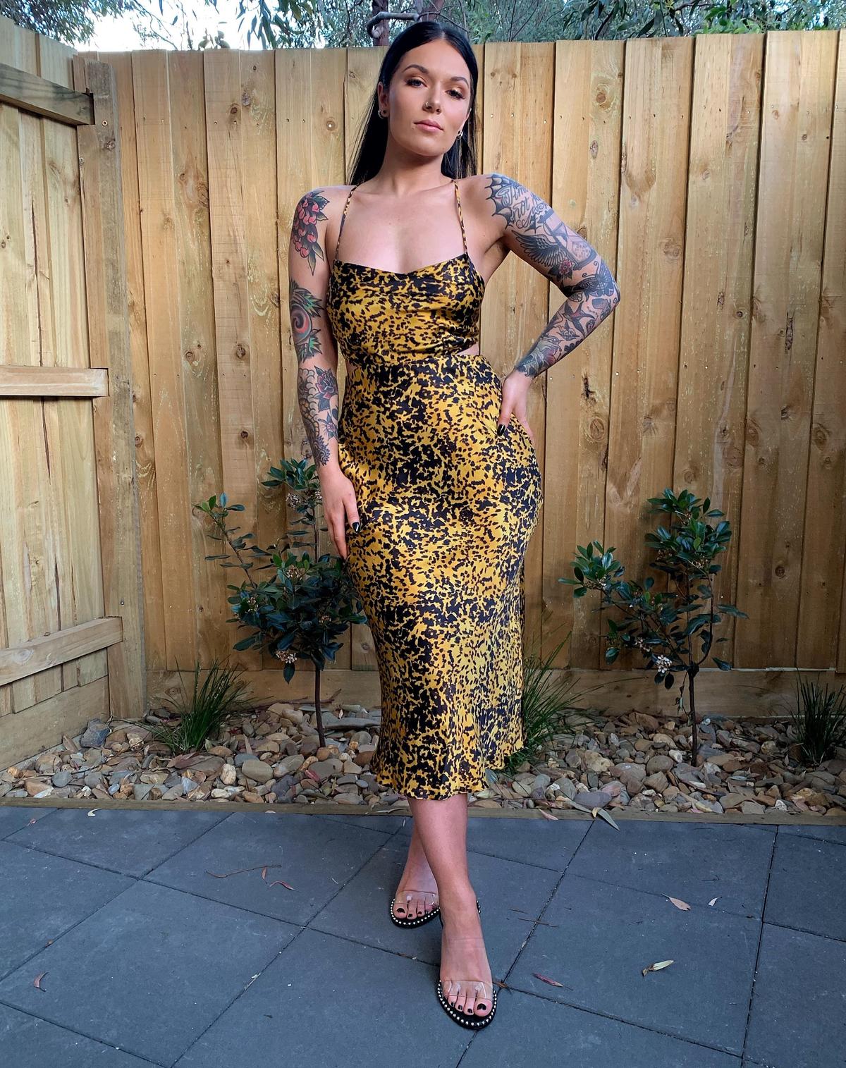 Bec & Bridge Turtle Rock Midi Dress Gold/Black Size AU 8 photo 2