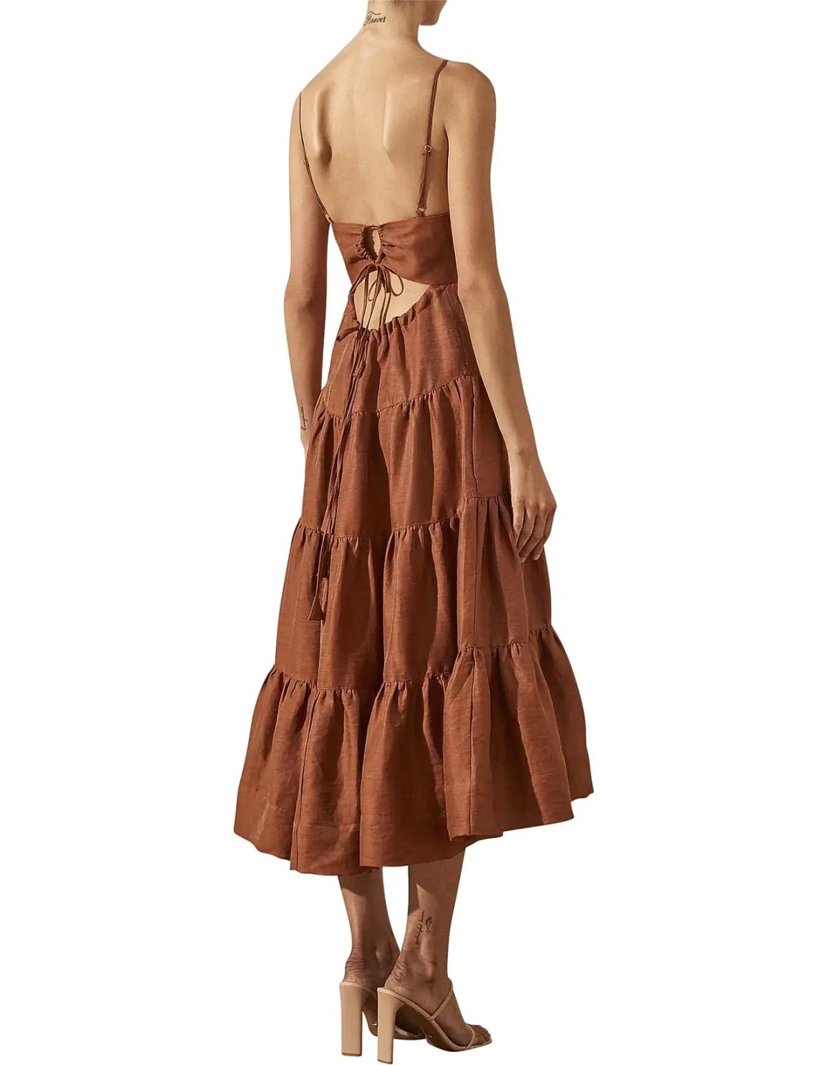 Shona Joy Elsa Linen Tiered Midi Dress Gingerbread Brown Size 12 photo 3