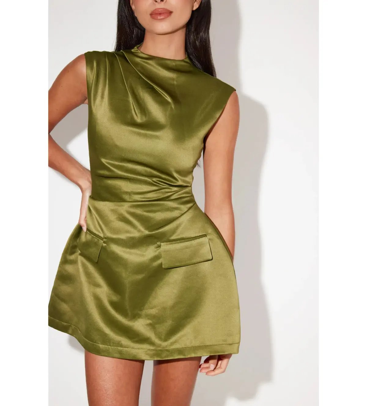 Odd Muse The Ultimate Muse Satin Straight Neck Mini Dress Olive Size XS / AU 6 photo 4