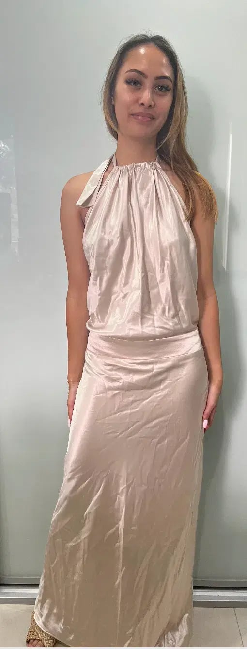Sheike Satin Halter Maxi Dress Cream Size 6 photo 5