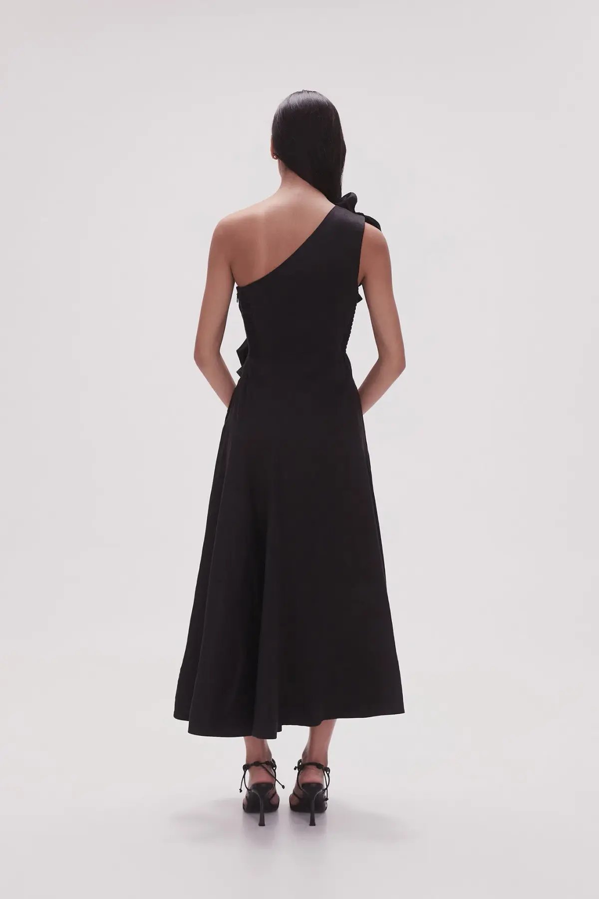 Aje Adelia Ruffle Midi Dress Black Size 10 photo 3