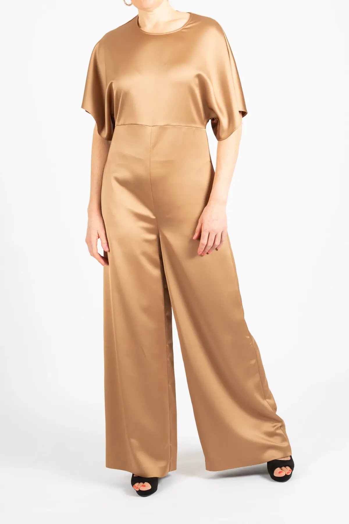 Hugo Boss Short-Sleeved Slim Fit Jumpsuit in Satin Gold Size 10 photo 3