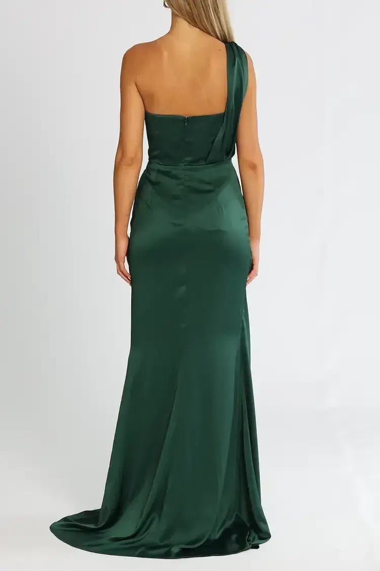 Elle Zeitoune One Shoulder Emerald Gown in Forest Green Size 8 photo 3