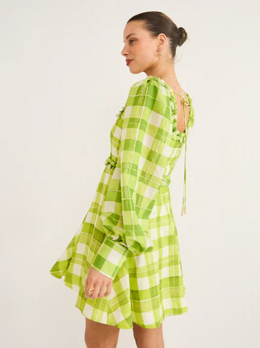 Acler Mellor Mini Dress In Citron Check Print photo 2