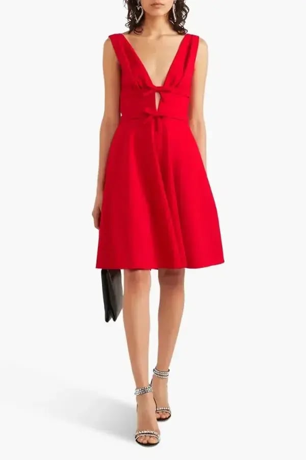 Miu Miu Bow Embellished Cady Crepe Dress Red Size AU 8 photo 4