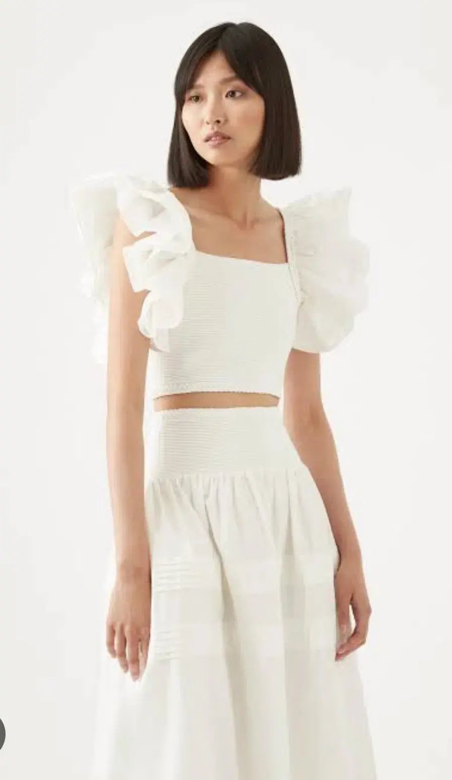 Aje Corinne Knit Bodice Crop Top and Rosalie Knit Waist Midi Skirt Set in Ivory Size XL / AU 16 photo 5