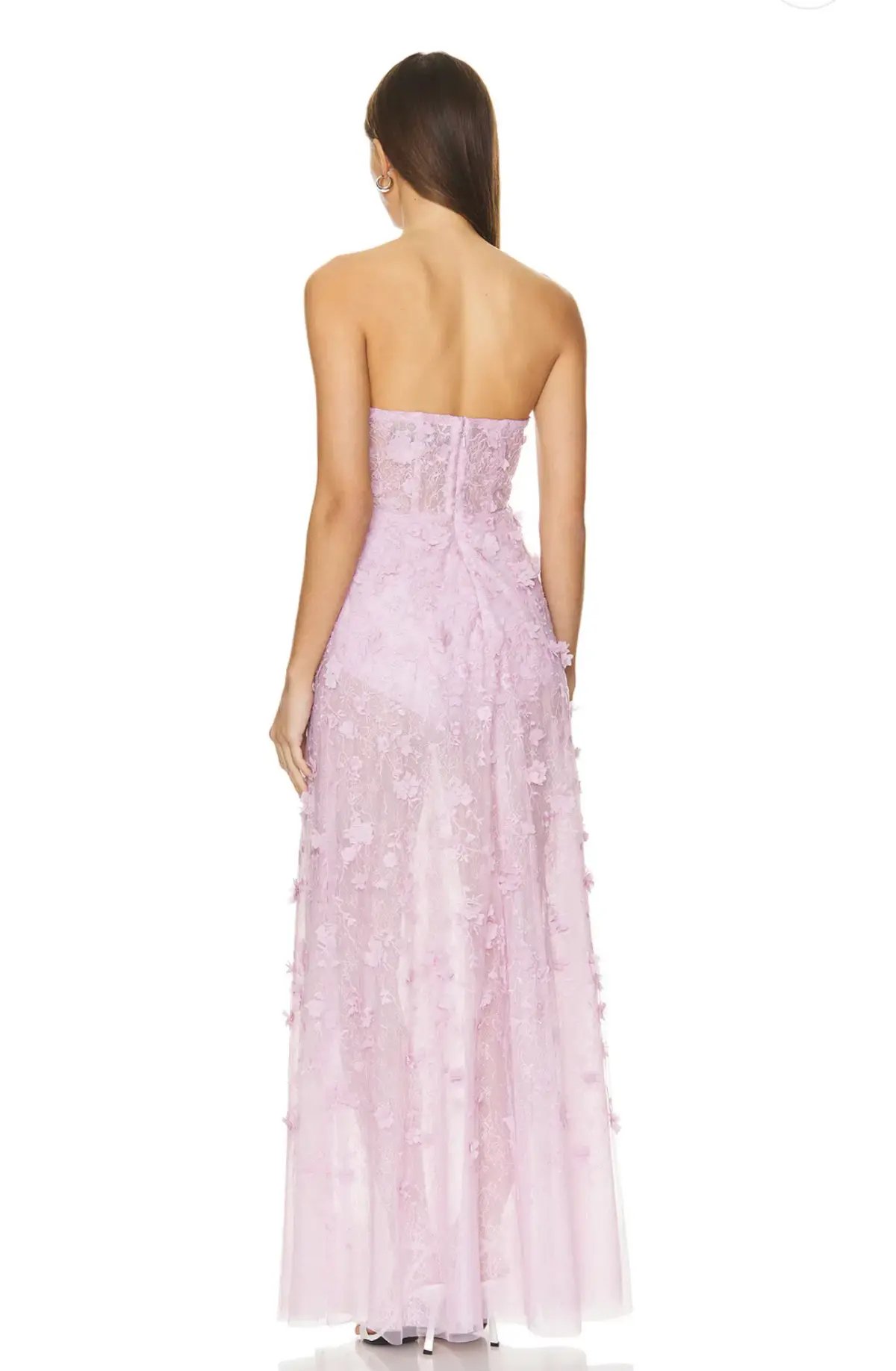 BCBGMAXAZRIA Poppy Strapless Floral Applique Gown Lilac Size 12 photo 2
