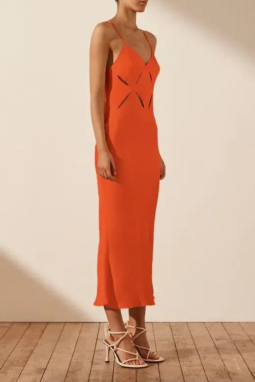 Shona Joy Milo Cut Out Slit Midi Dress - Hibiscus Red/ Orange Size AU 12 photo 2