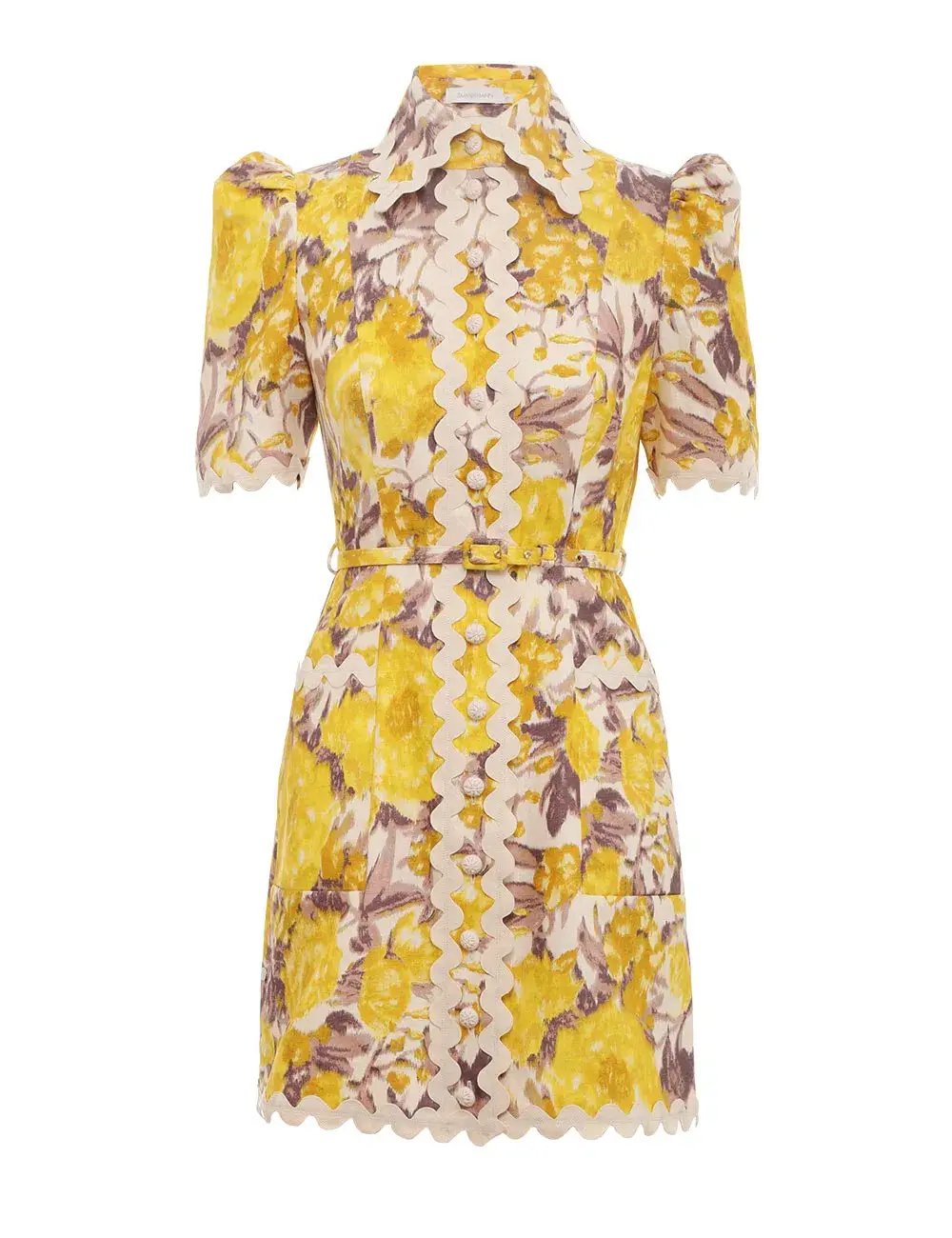 Zimmermann High Tide Ric Rac Mini Dress Yellow Ikat Floral Size 1 / AU 10 photo 3
