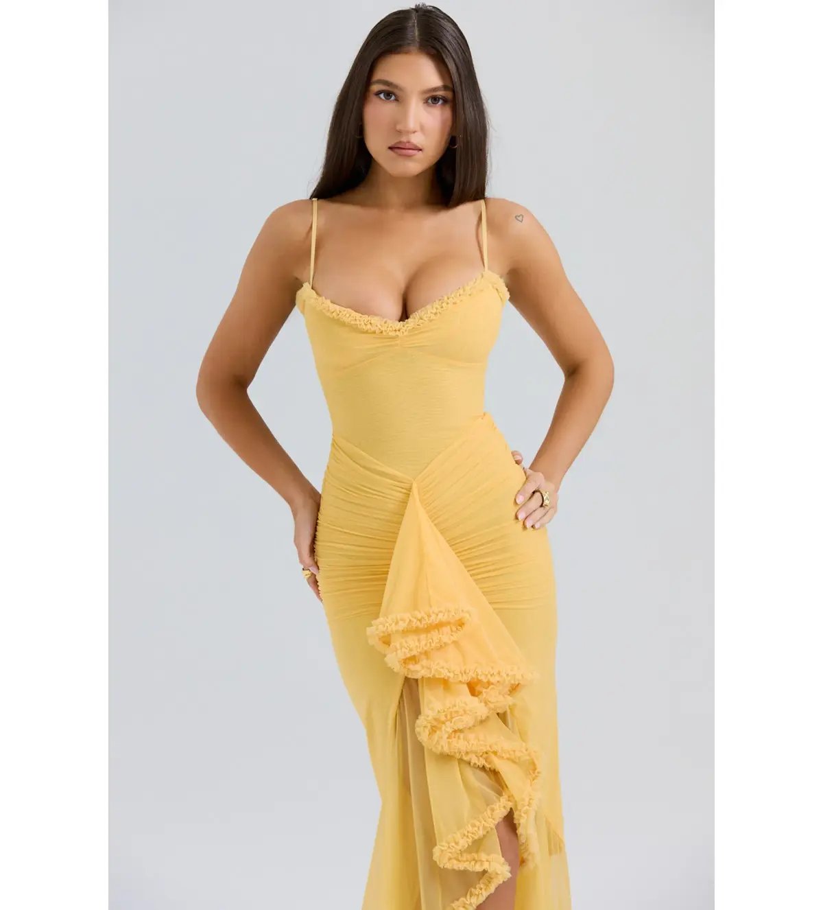House of CB Gabbi Ruffled Front Gown Apricot Size M / AU 10 photo 3