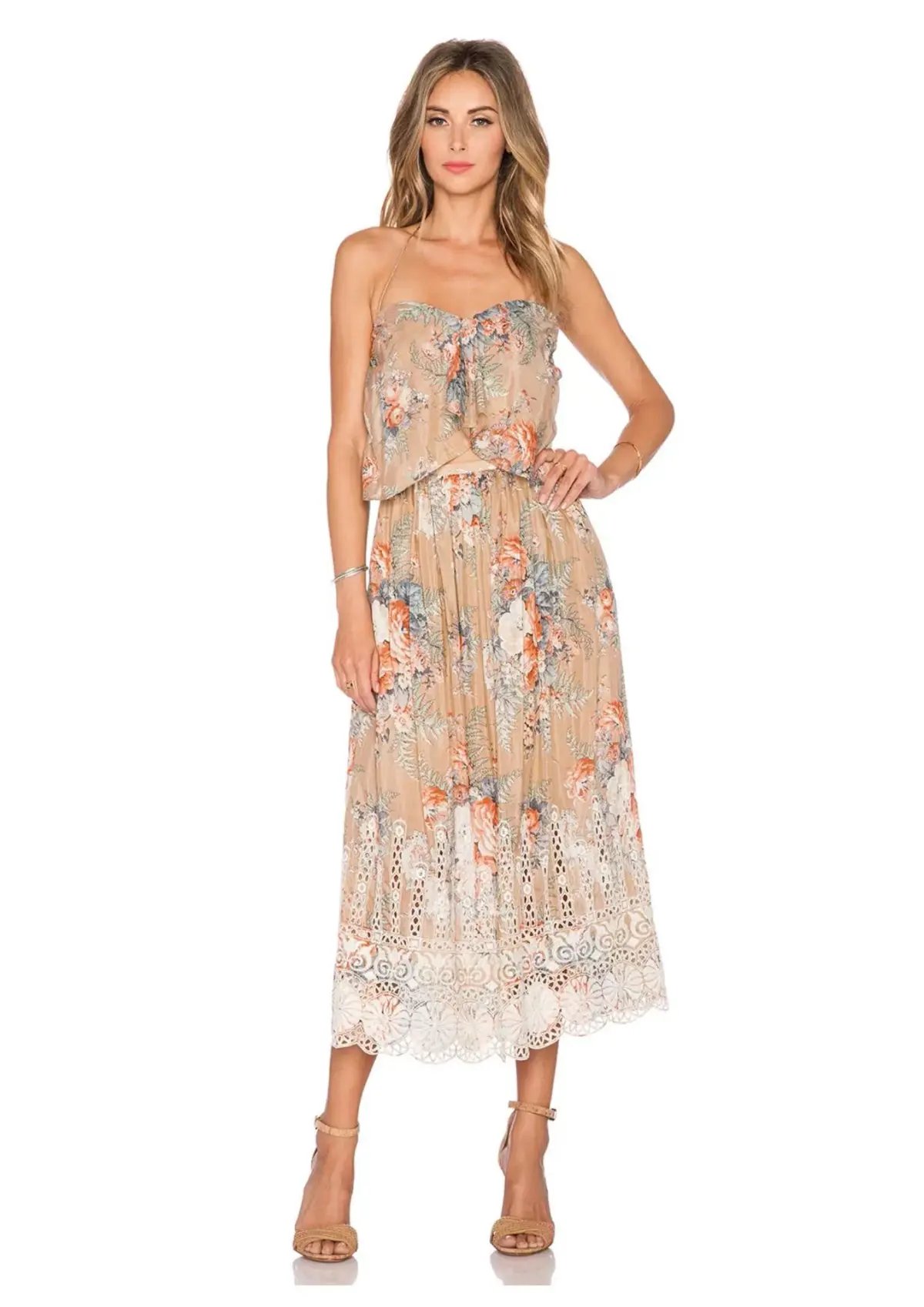 Zimmermann Anais Antique Floral Tie Dress Nude Floral Size 0 / AU 8 photo 2