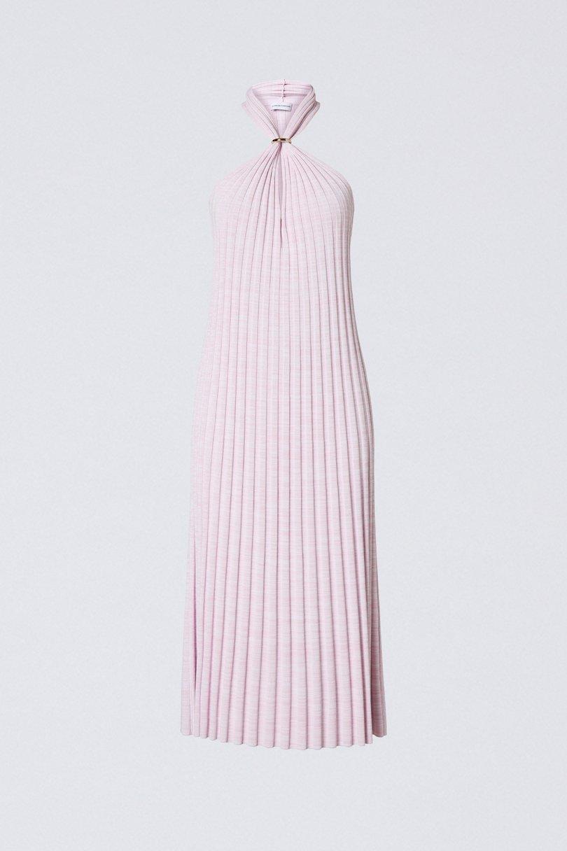 Scanlan Theodore Pleated Rib V-neck Dress Pale Pink Size 8 photo 5