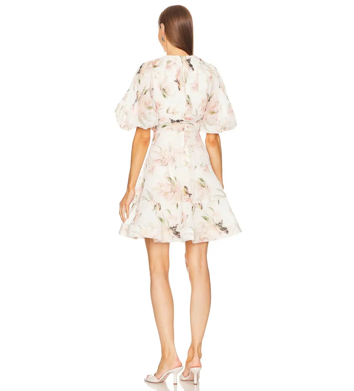Zimmermann Pleated Mini Dress Coral Bird Print Size 2/ AU 12 photo 2