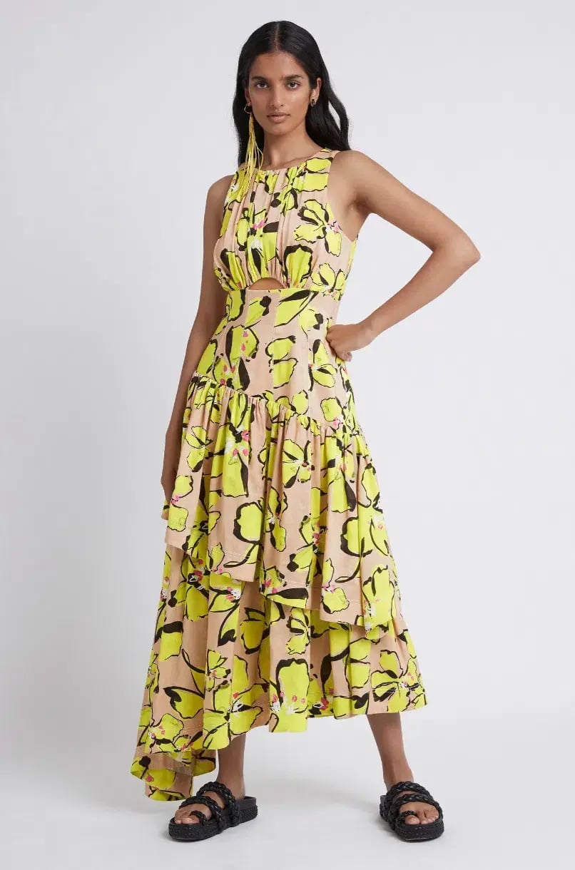 AJE Pelicano Racer Asymmetric Tiered Dress Citrus Bloom Size 10 photo 3
