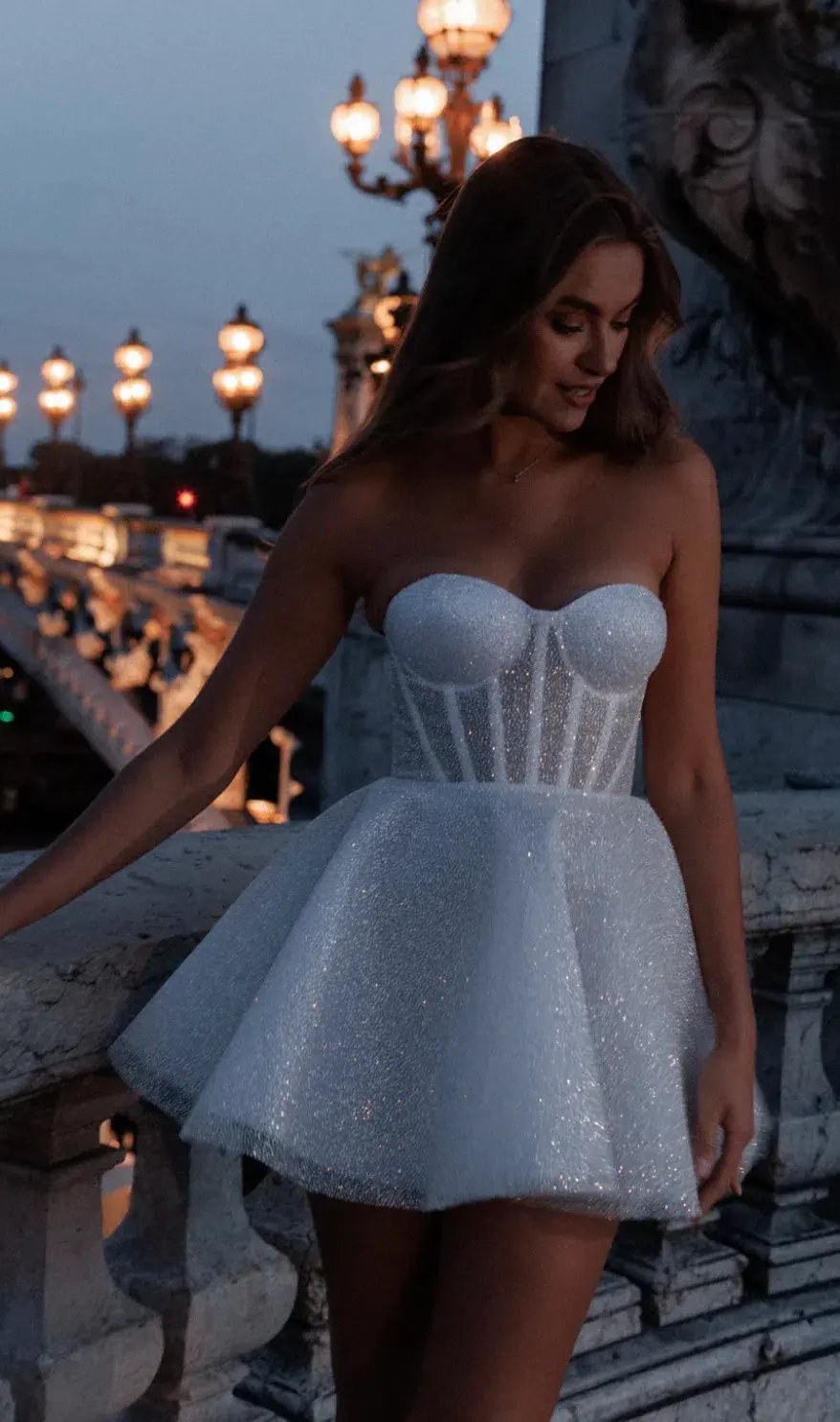 Rosie Etienne Emmelie Bridal Mini Dress Silver White Size 8 photo 2
