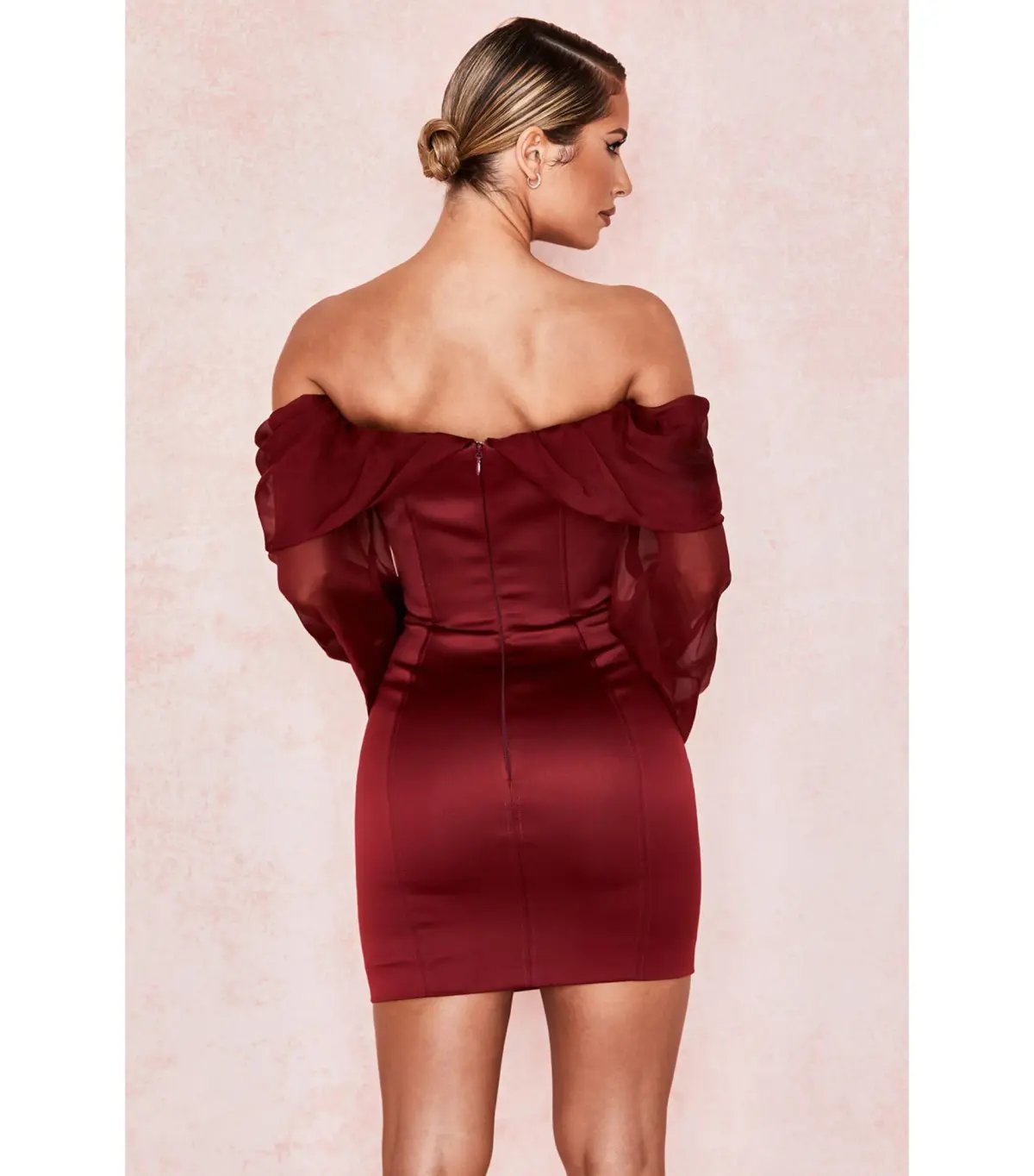 House Of CB Olivia Satin Off Shoulder Dress Wine Size M / AU 10 photo 4