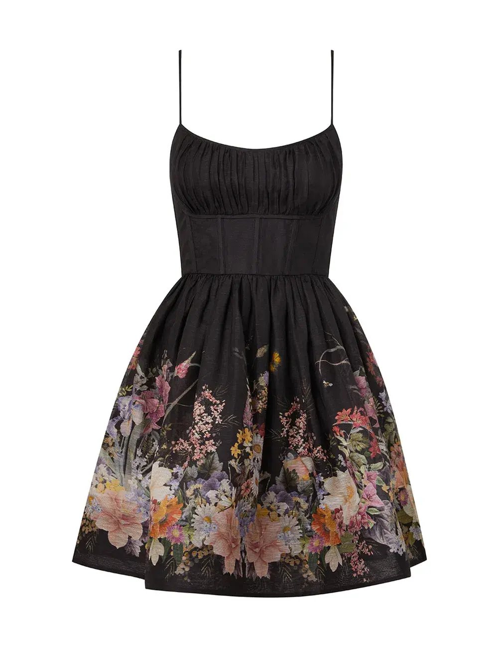 Zimmermann Natura Ruched Mini Dress in Black Wild Flowers Size 0 / AU 8 photo 4