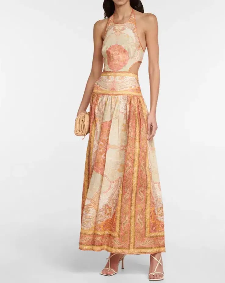 Zimmermann Anneke Cutout Paisley Linen Maxi Dress Orange Print Size 2 / AU 12 photo 3