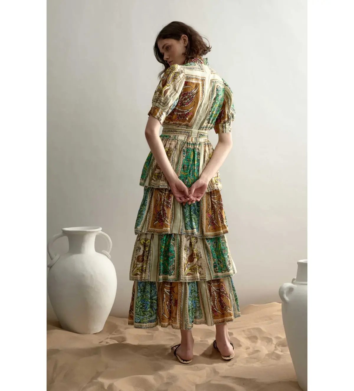 Alemais Delphine Tiered Midi Dress Multi Floral Size AU 10 photo 4