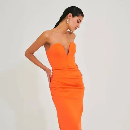 Meraki Strapless Midi Dress Orange Size 8 photo 2